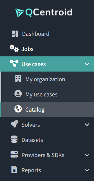 Use cases catalog in the sidebar menu